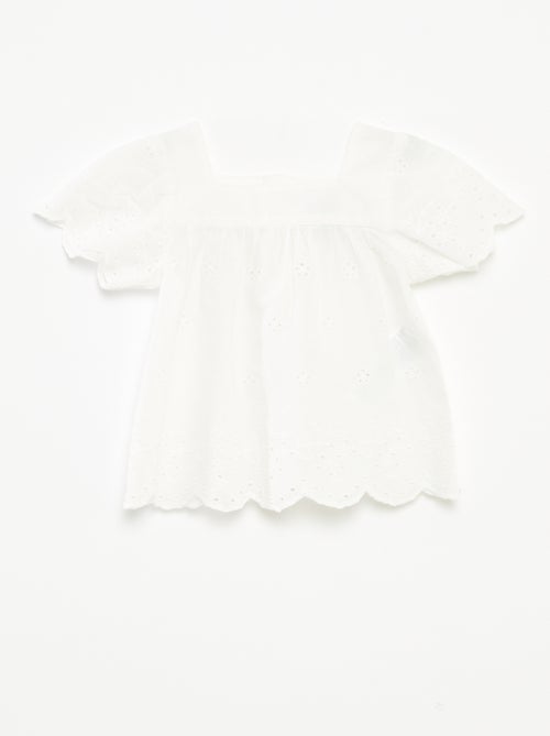Blouse en voile de coton avec broderies anglaises - Kiabi