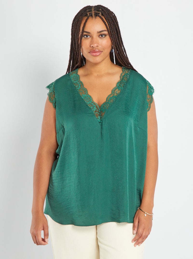 Blouse encolure V avec dentelle Vert - Kiabi