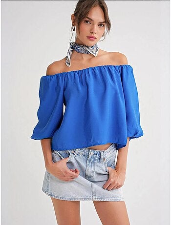 Blouse femme regular avec col madonna et détail volanté mixray