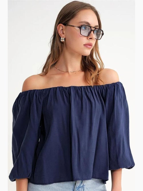 Blouse femme regular avec col madonna et détail volanté mixray - Kiabi