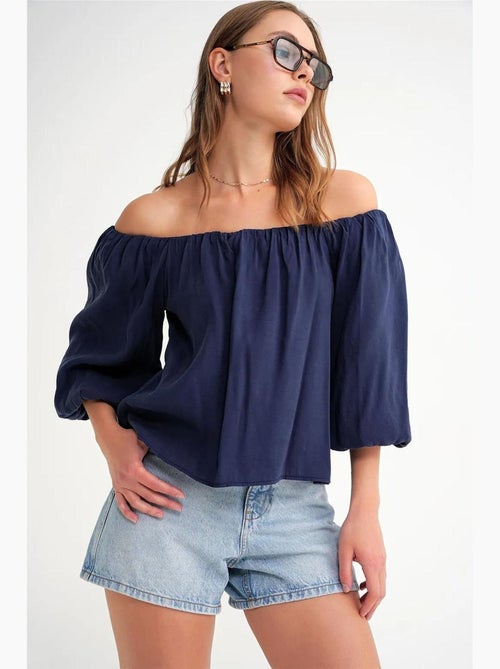Blouse femme regular avec col madonna et détail volanté mixray - Kiabi