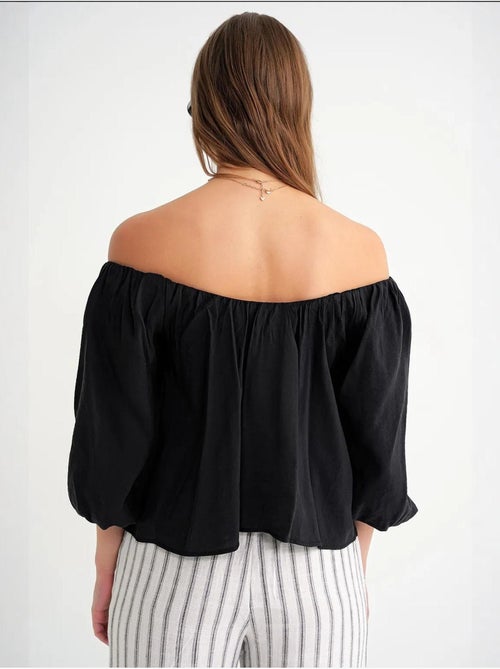 Blouse femme regular avec col madonna et détail volanté mixray - Kiabi