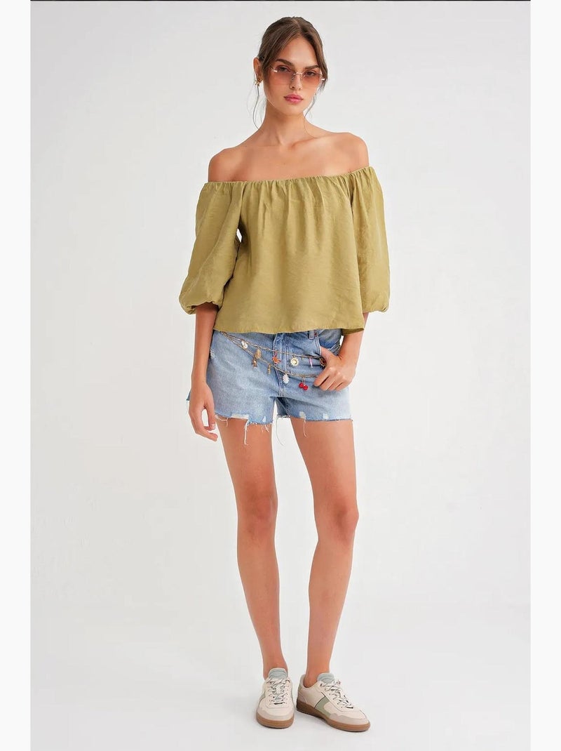 Blouse femme regular avec col madonna et détail volanté mixray Vert kaki - Kiabi