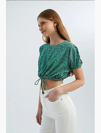 Blouse fleurie à col rond et lien à la taille hiccup