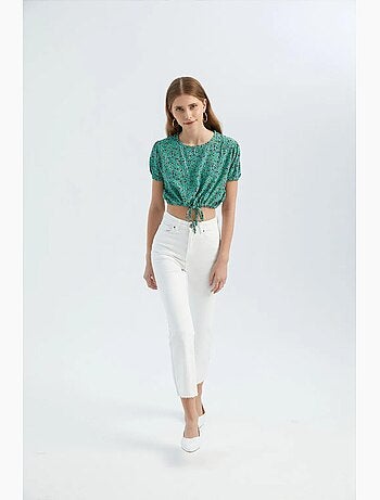 Blouse fleurie à col rond et lien à la taille hiccup