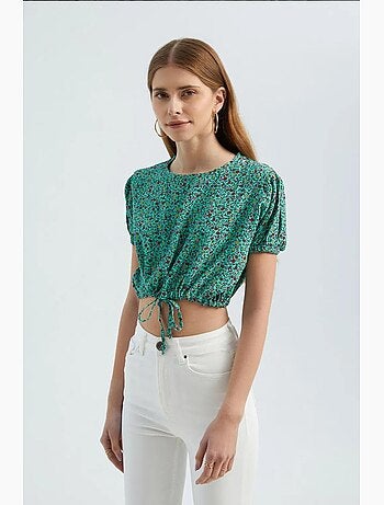 Blouse fleurie à col rond et lien à la taille hiccup