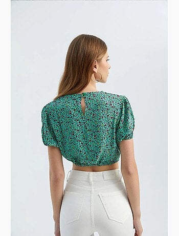 Blouse fleurie à col rond et lien à la taille hiccup