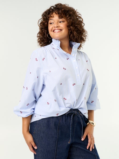 Blouse fleurs brodées avec col montant - Kiabi