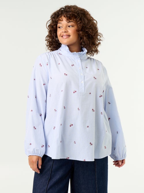 Blouse fleurs brodées avec col montant - Kiabi