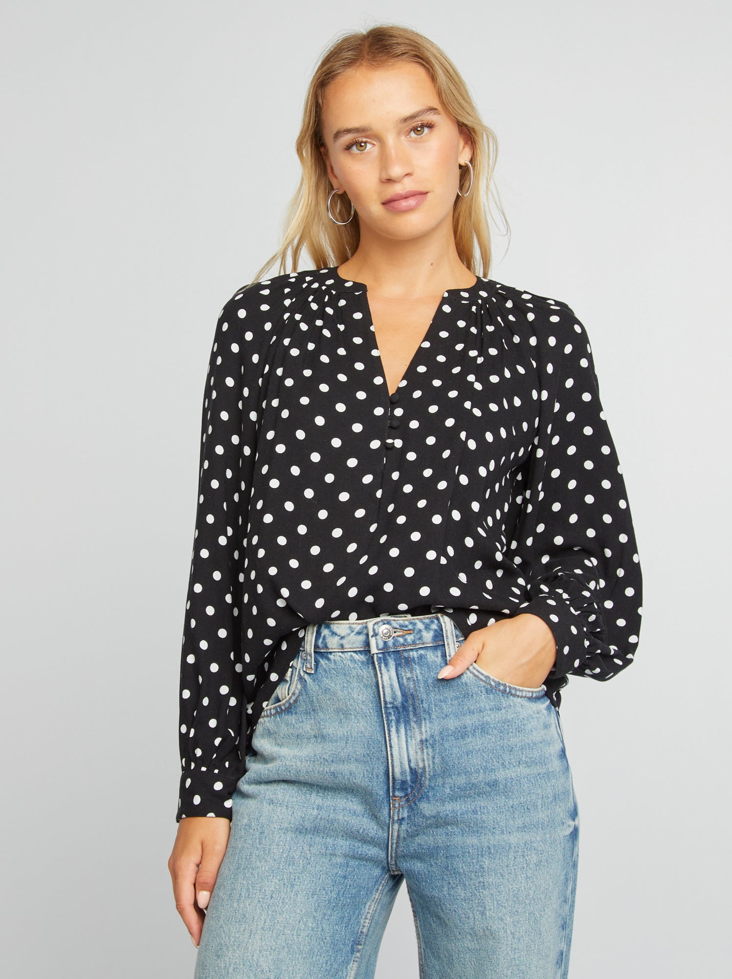 Blouse fluide à imprimé - Noir 'pois' - 18.00€ - Kiabi