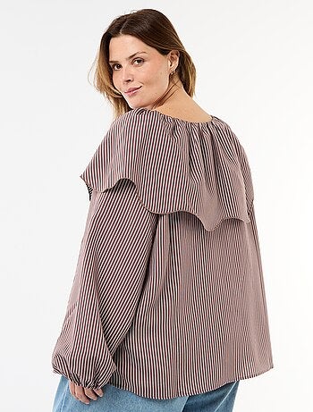 Blouse fluide à manches longues et large volant au col