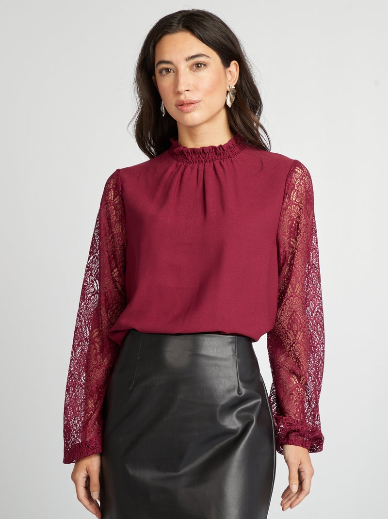 Blouse Volant Multi-Couches Col Rond