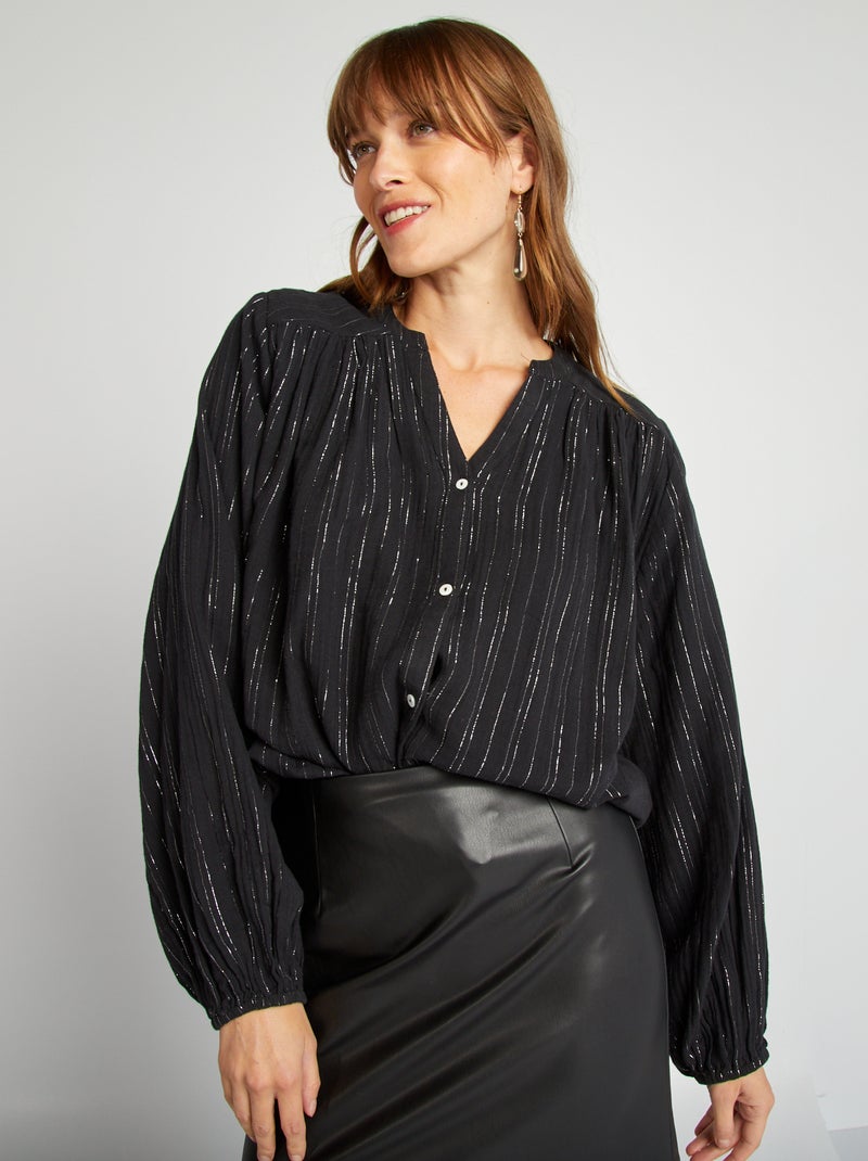 Blouse fluide avec fils métalliques brillants noir - Kiabi