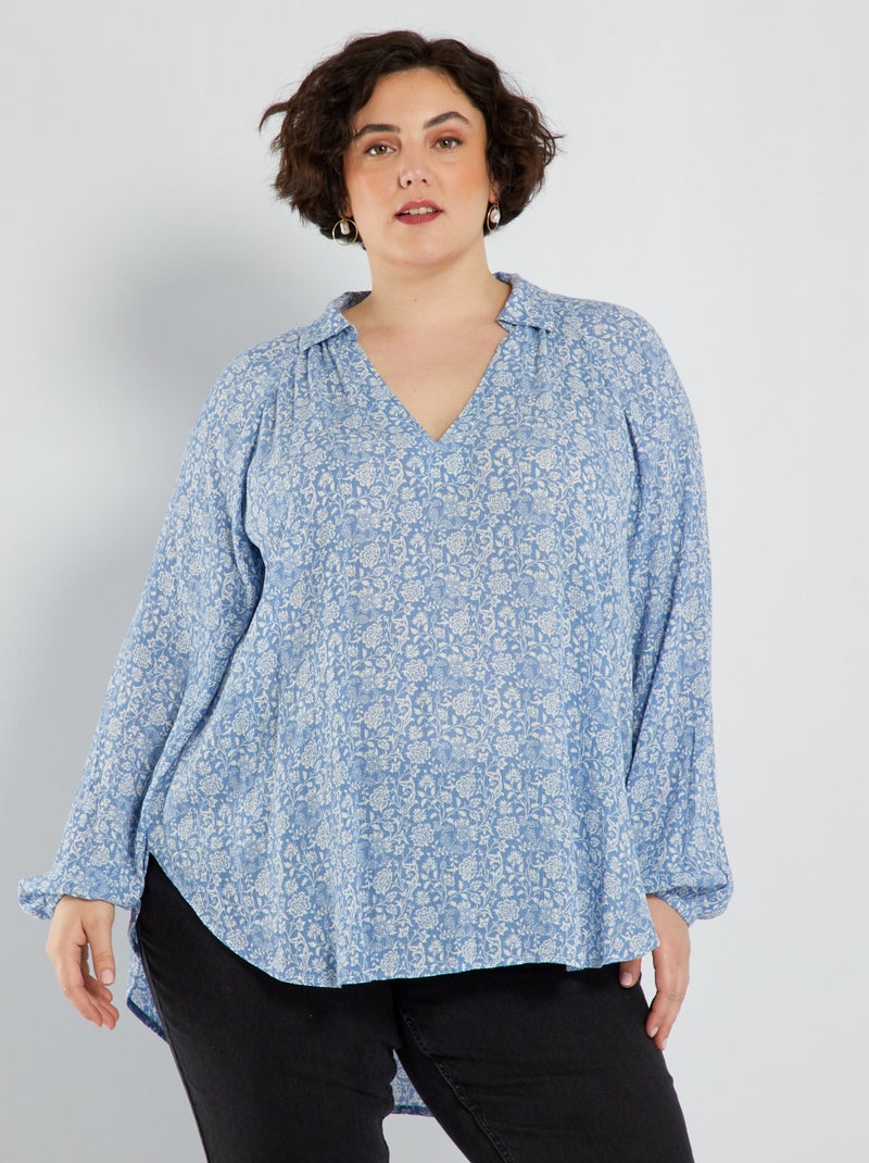 Blouse fluide avec imprimé Bleu - Kiabi