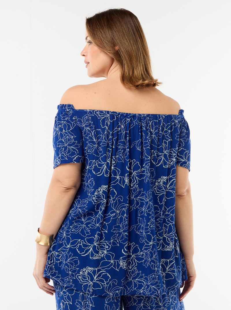 Blouse fluide crêpée à manches courtes Bleu - Kiabi