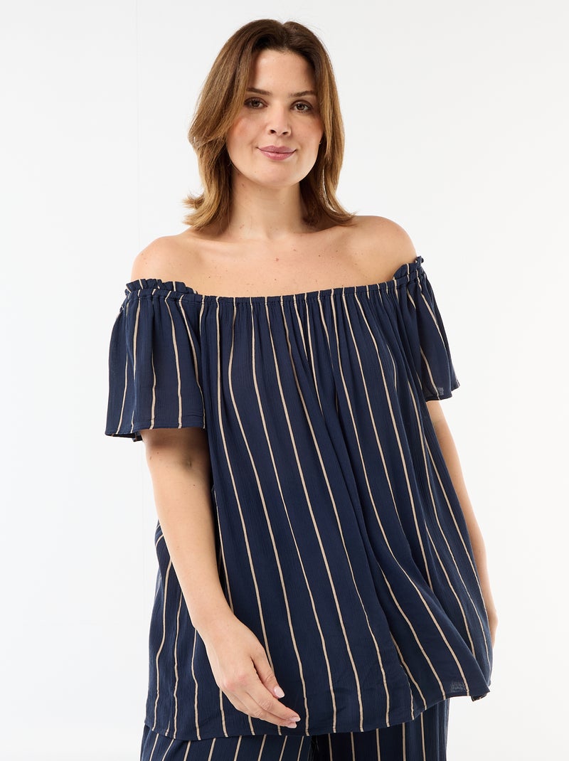 Blouse fluide crêpée à manches courtes Bleu - Kiabi