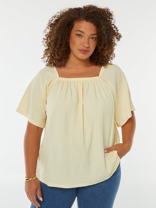 Blouse fluide encolure bardot en maille gaufrée - Kiabi