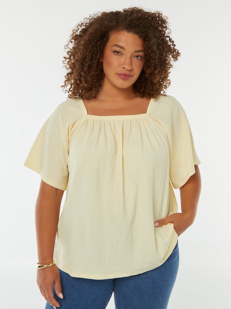 Blouse fluide encolure bardot en maille gaufrée Jaune - Kiabi