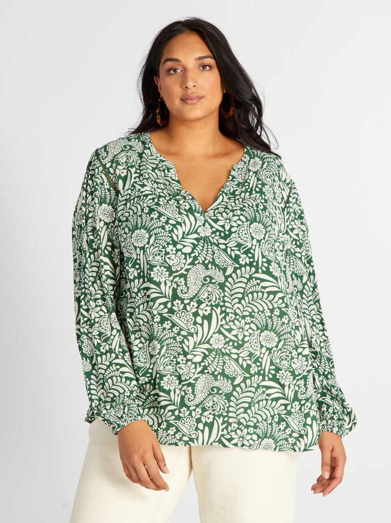 Blouse fluide encolure V Vert imprimé - Kiabi