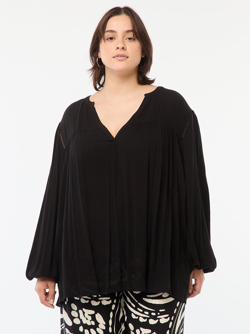 Blouse fluide imprimée en maille crêpe Noir - Kiabi