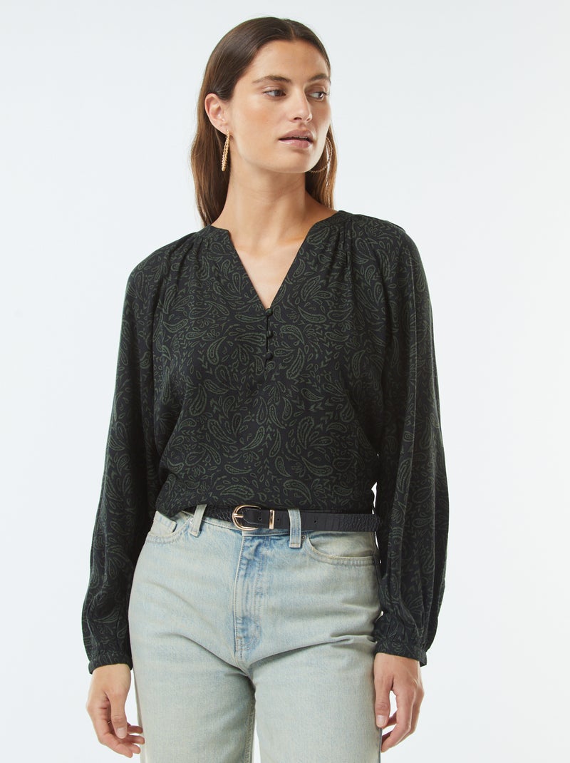Blouse fluide imprimée Noir - Kiabi