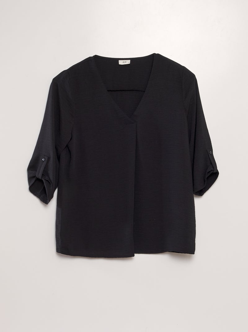 Blouse fluide manches 3/4 noir - Kiabi