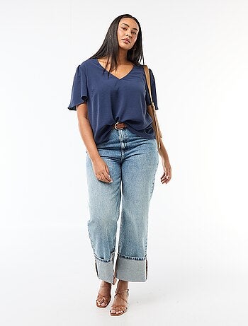 Blouse fluide uni à manches courtes