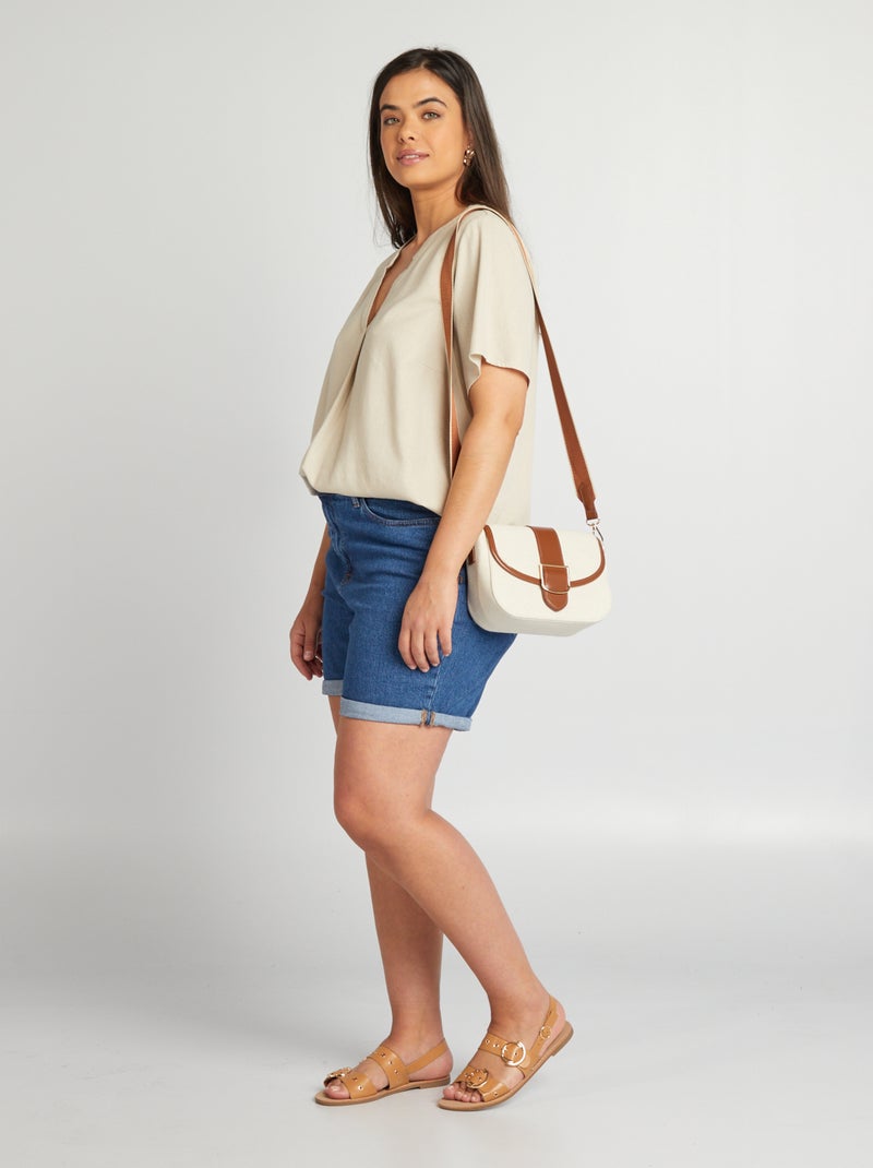 Blouse Beige Fluide Manches Ballonnées - Marque Dégriffée - Tailles L/XL - Occasion