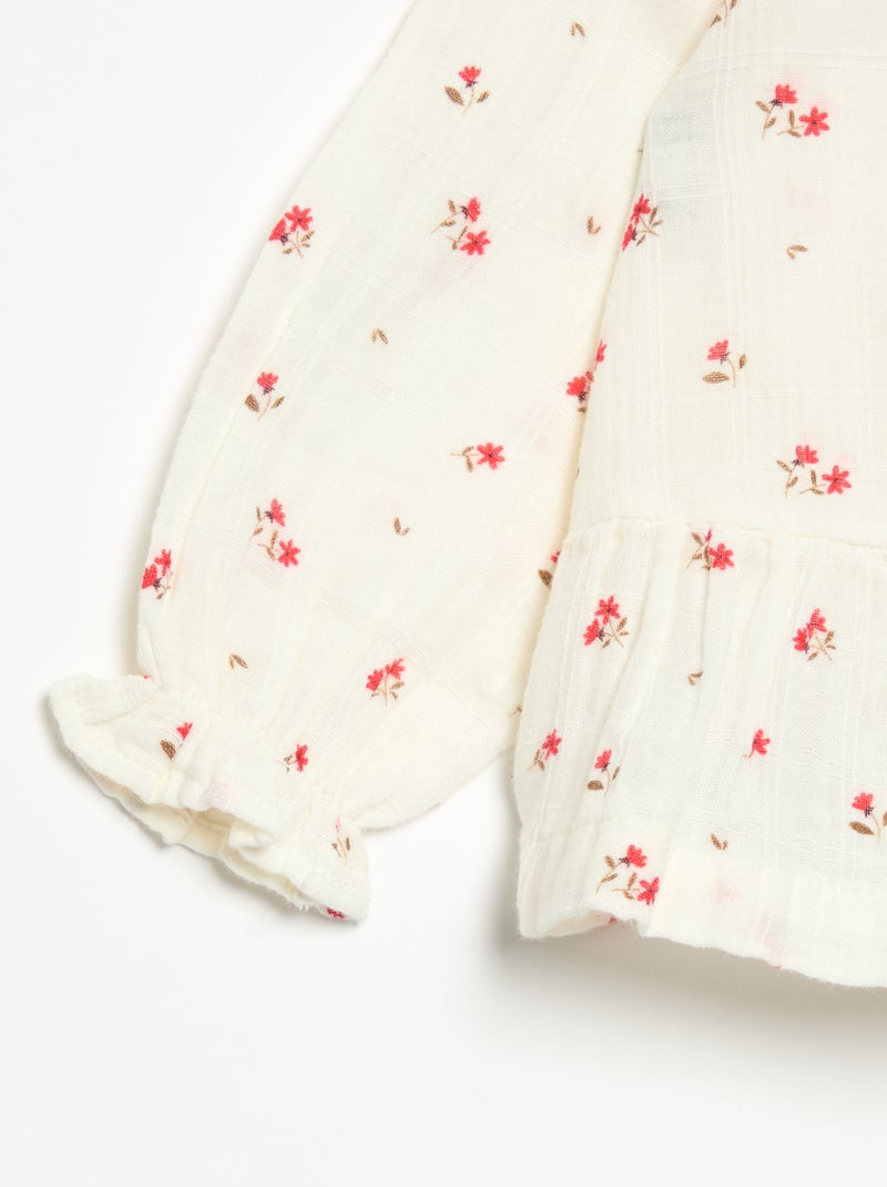 Blouse gaze de coton boutonné Blanc - Kiabi