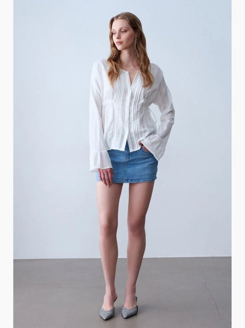 Blouse geborduurd v-hals geweven dilvin - Kiabi