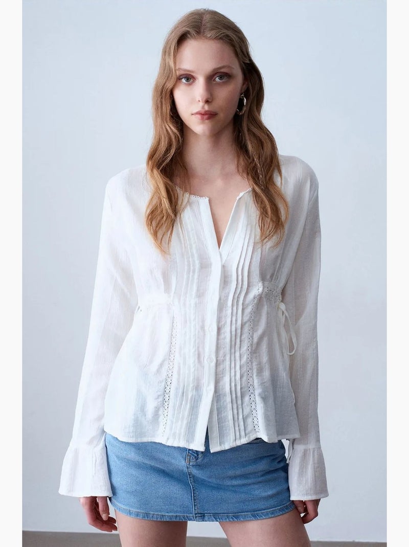 Blouse geborduurd v-hals geweven dilvin Wit - Kiabi