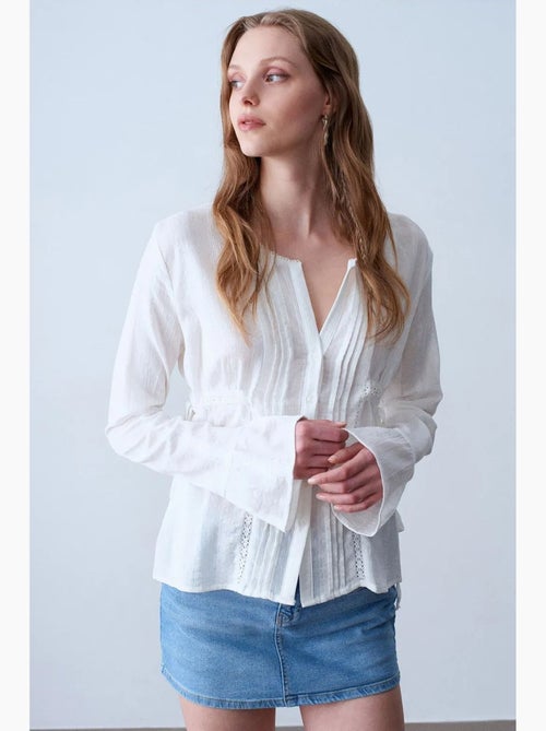 Blouse geborduurd v-hals geweven dilvin - Kiabi