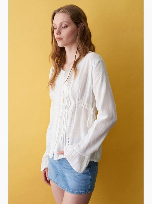 Blouse geborduurd v-hals geweven dilvin - Kiabi