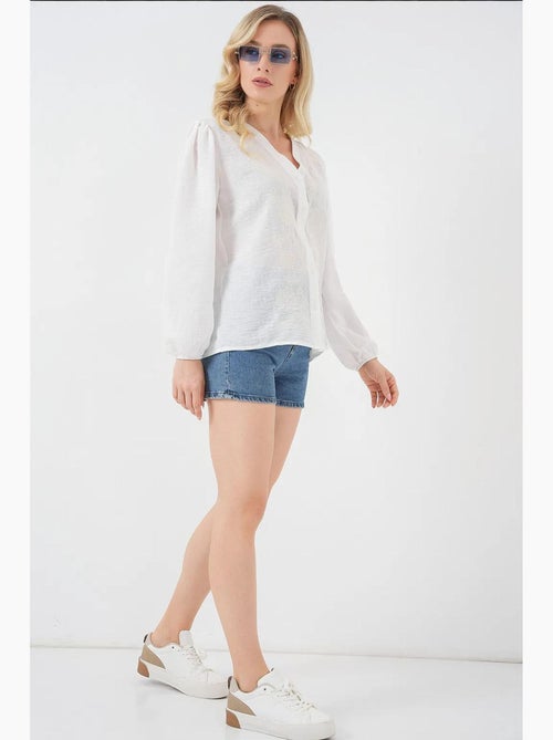 Blouse geborduurd v-hals met knopen bdart - Kiabi