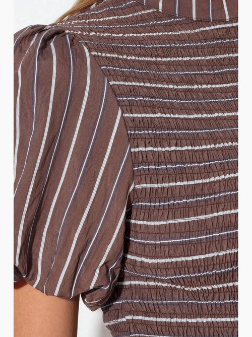 Blouse gestreept structuur met ruches busem - Kiabi Blouse gestreept structuur met ruches busem - Kiabi