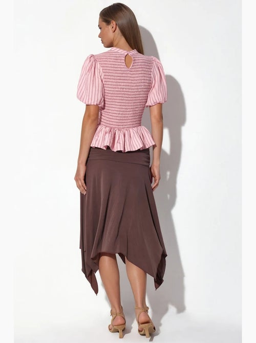 Blouse gestreept structuur met ruches busem - Kiabi Blouse gestreept structuur met ruches busem - Kiabi