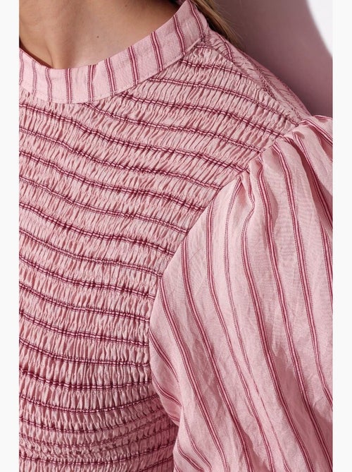 Blouse gestreept structuur met ruches busem - Kiabi Blouse gestreept structuur met ruches busem - Kiabi