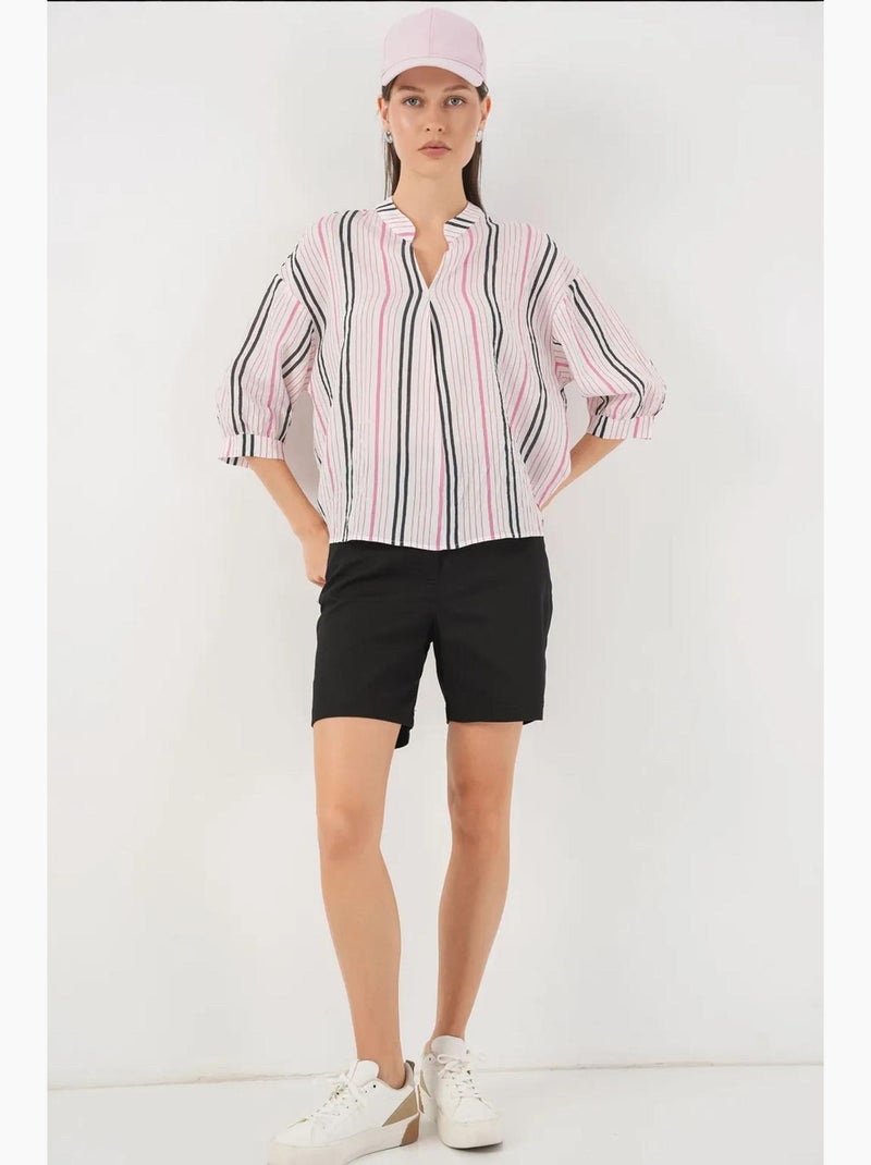Blouse gestreept v-hals bdart Roze - Kiabi