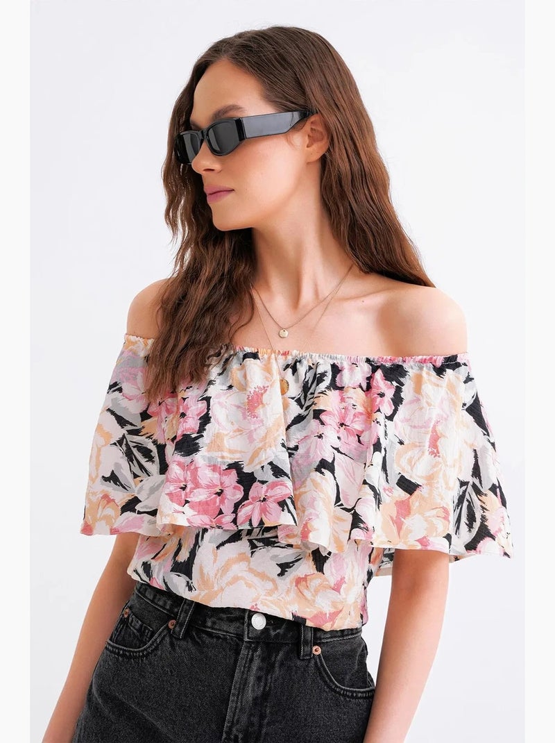 Blouse imprimé fleuri épaules dénudées mixray Rose pâle - Kiabi