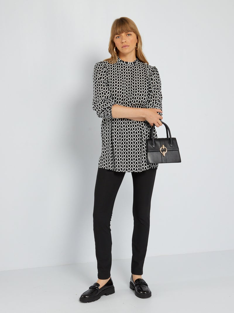 Blouse imprimée à col montant volanté Noir - Kiabi