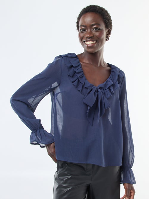 Blouse in ruiterstijl van doorschijnende voile - Kiabi