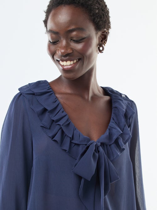 Blouse in ruiterstijl van doorschijnende voile - Kiabi