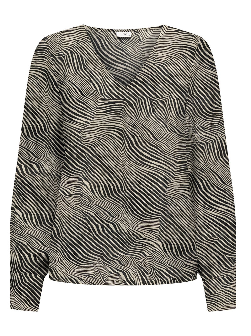 Blouse 'JDY' à manches longues et motif zébré Noir - Kiabi