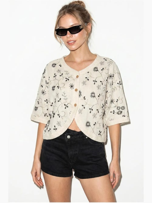 Blouse kort bloemen v-hals lucci - Kiabi