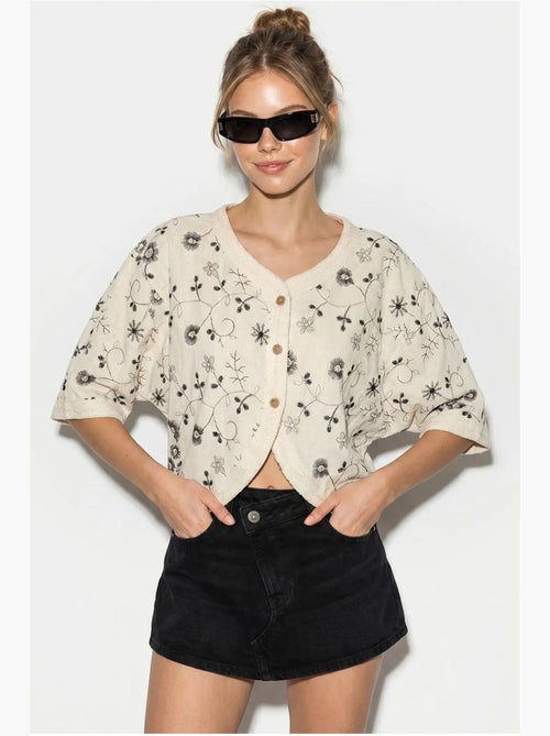 Blouse kort bloemen v-hals lucci - Kiabi