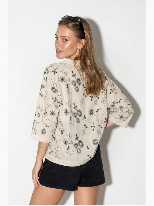 Blouse kort bloemen v-hals lucci - Kiabi