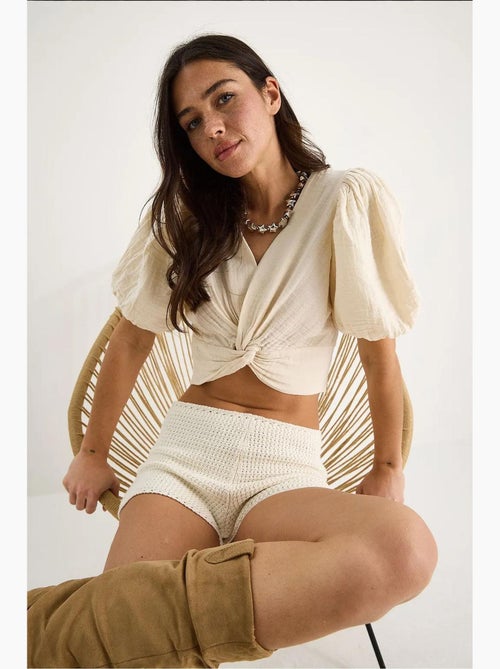 Blouse kort getailleerd structuur v-hals breisel detail lucci - Kiabi