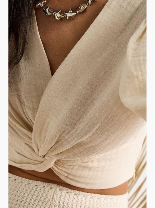 Blouse kort getailleerd structuur v-hals breisel detail lucci - Kiabi
