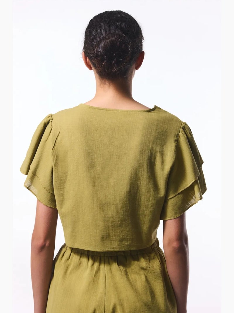 Blouse kort met strikdetail penti Kaki - Kiabi