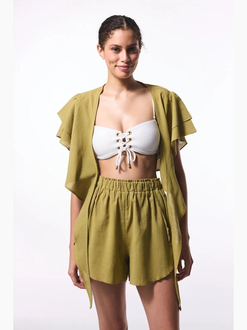 Blouse kort met strikdetail penti Kaki - Kiabi